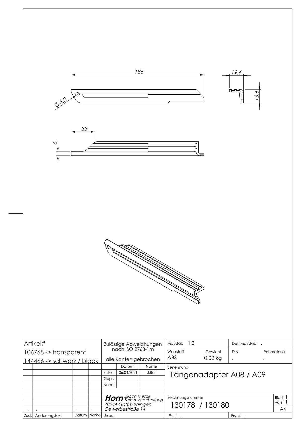 Längenadapter für Catena A08/A09
